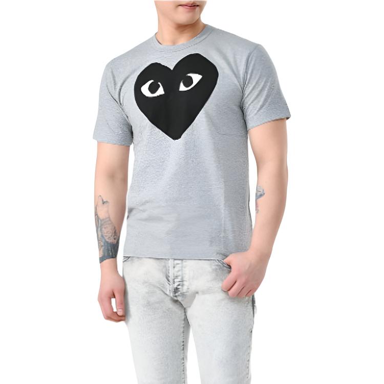 CDG Play T-Shirts Unisex Gray Crew Neck Moderate Straight Fit AX-T084-051-1