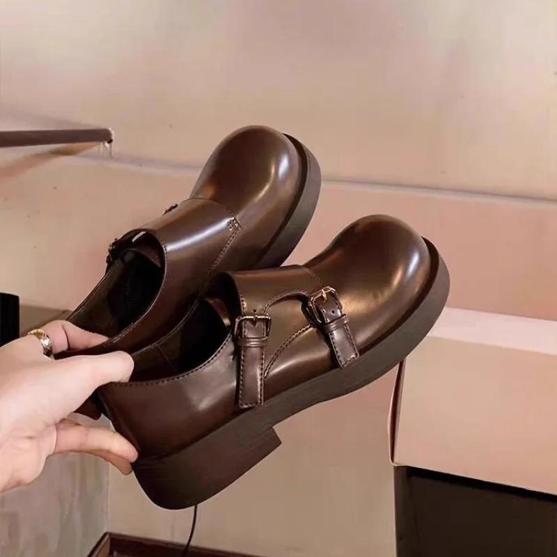 Парные туфли-муффины на толстой подошве с большим носком, кожаные туфли в британском стиле в стиле ретро с круглым носком и глубоким носком, повседневные кожаные туфли