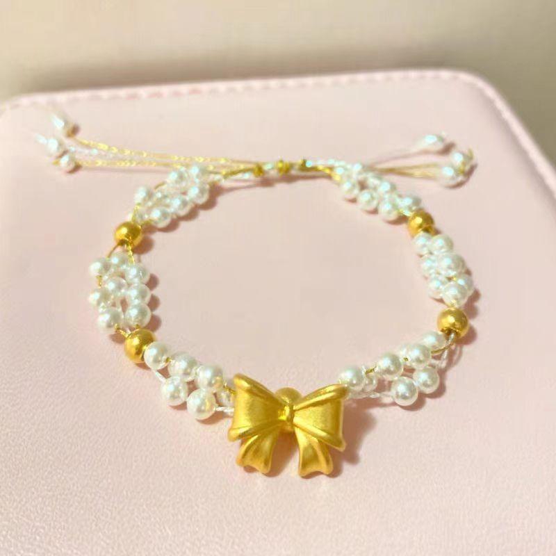 Милый браслет ручной работы с дизайном бантика и искусственным жемчугом для модных девушек