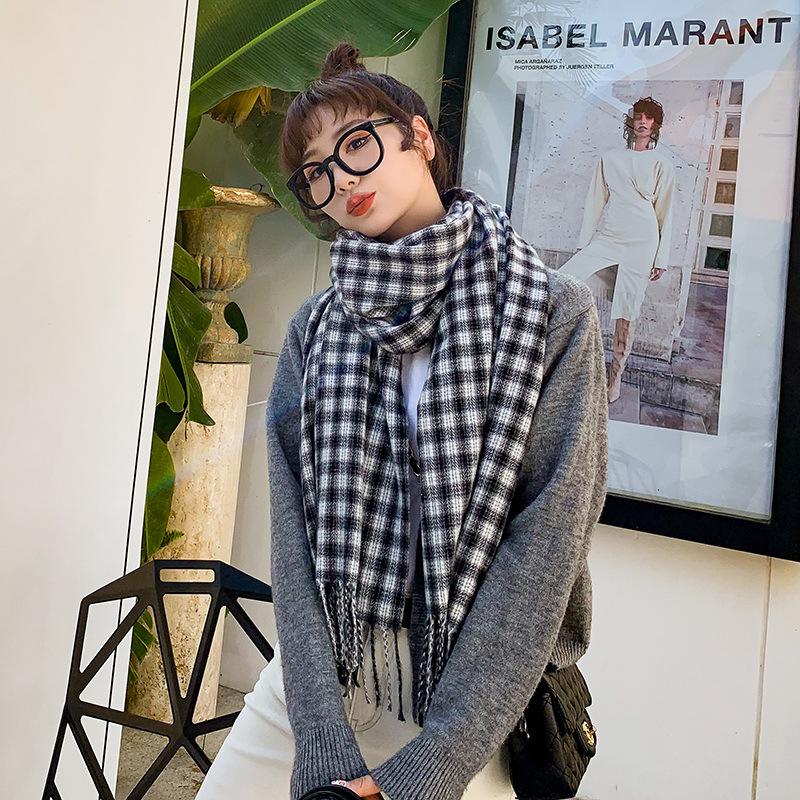 Christmas Scarf Women's 2025 New Winter Plaid Scarf Thickened Tassel Imitation Cashmere Scarf Cold-proof and Warm Shawl