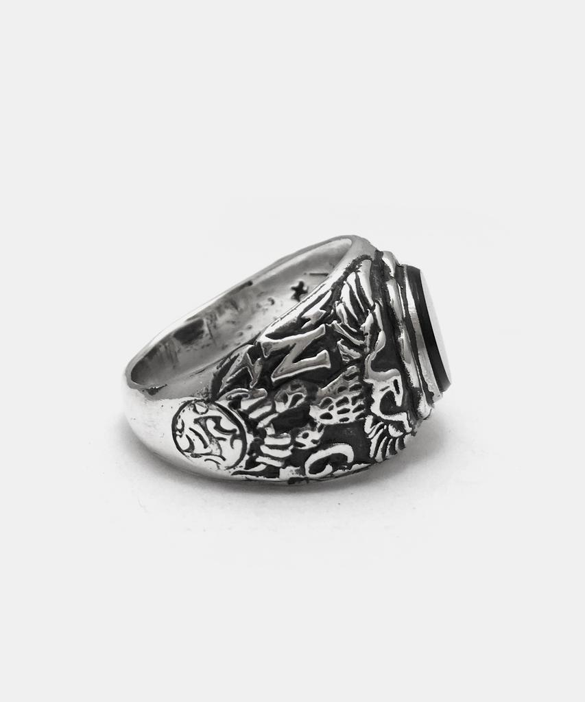 Sheen666 Onyx Eagle Crest Silver Ring (Type A)