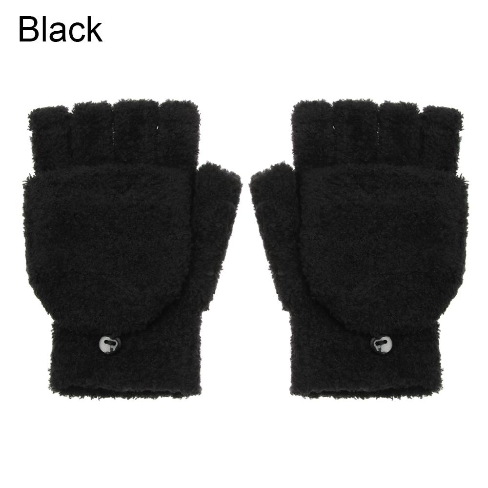 Dual-use Warm Winter Convertible Flip Top Half Finger Gloves Knitting Mittens Coral Velvet Gloves