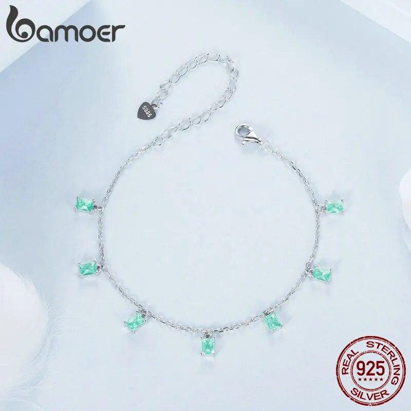 Женский браслет BAMOER с кисточками из белого золота, штабелируемый браслет из стерлингового серебра 925 пробы с шестью подвесками