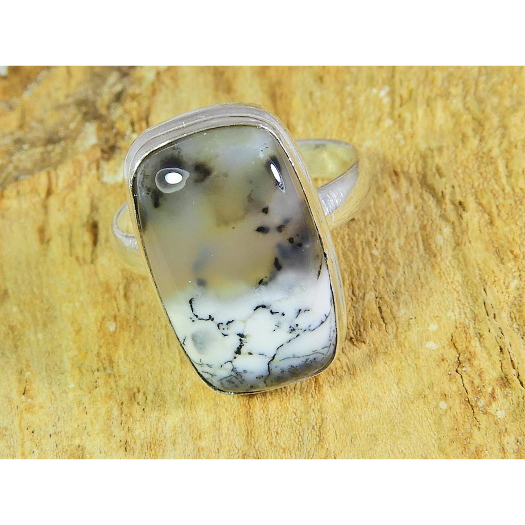 Natural Dendrite Opal Gemstone 925 Solid Sterling Silver Ring Size US-8 PG-177