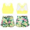 Girls 2 Piece Sport Set U Neck Spaghetti Straps Cropped Top Criss Cross Back Pink Lily Print Shorts Gym Yoga Outfit