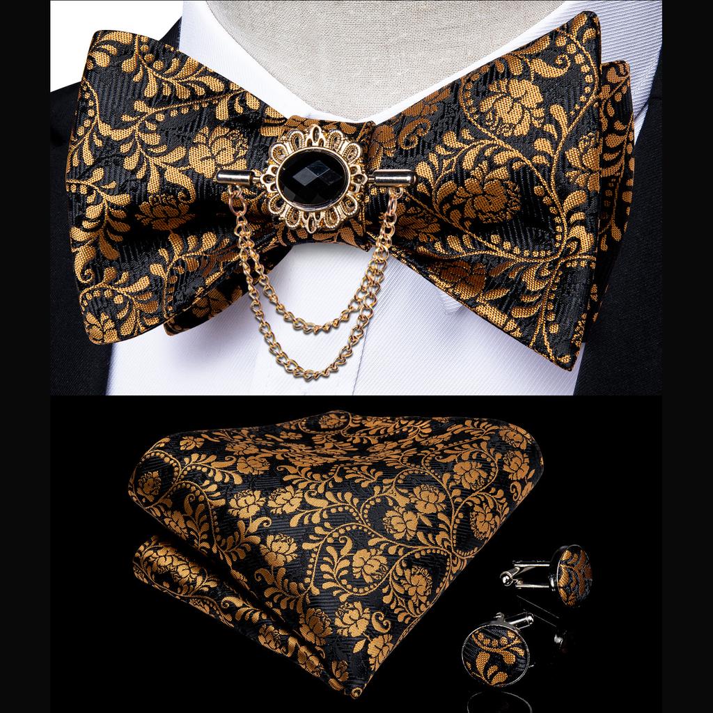 Мужской шелковый галстук-бабочка в черную клетку, брошь-цепочка, галстук-бабочка, носовой платок, запонка, галстук-бабочка, DiBanGu