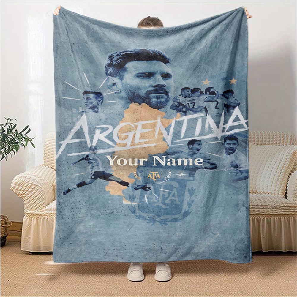 Football Messi Personalized Name Blanket Throw Customizable Blanket Comfortable Great for Picnics Couch Office Chair Sofa All-Season Use