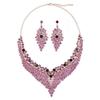 3Pcs Purple Necklace Earring Set Luxury Crystal Jewelry Set Fashion Stud Earrings Choker Set  Women
