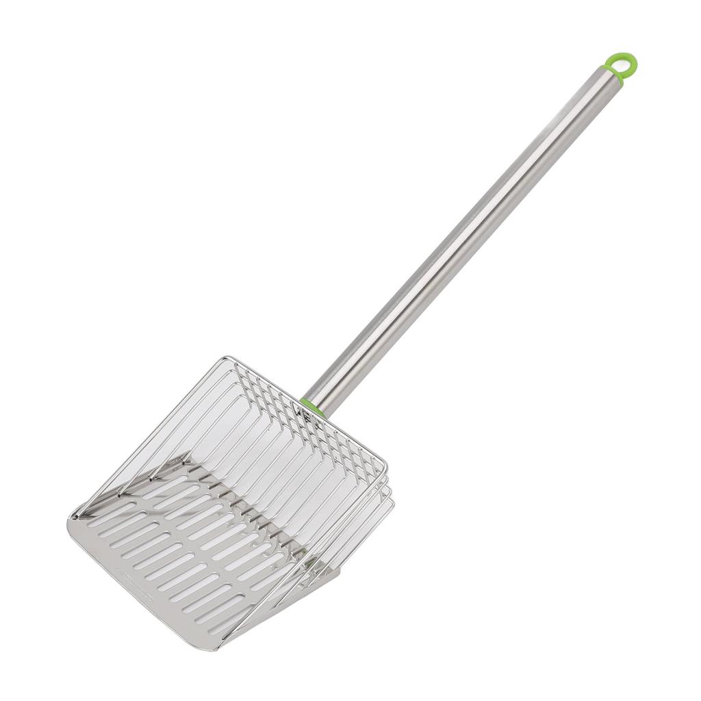 Совок для куриного помета с длинной ручкой, из нержавеющей стали, с антипригарным покрытием, лопата для просеивания помета с решеткой для куриц, домашних животных, кошек, зеленый