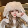 Зимняя утолщенная белая плюшевая шапка с мультяшными кроличьими ушками, женская, для уменьшения возраста, милая и симпатичная, с защитой ушей, теплая шапка-пуловер