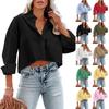 Women's Fashion Casual Solid Color Outer Long Sleeve Buttoned Buttoned Temperament  Shirt Top