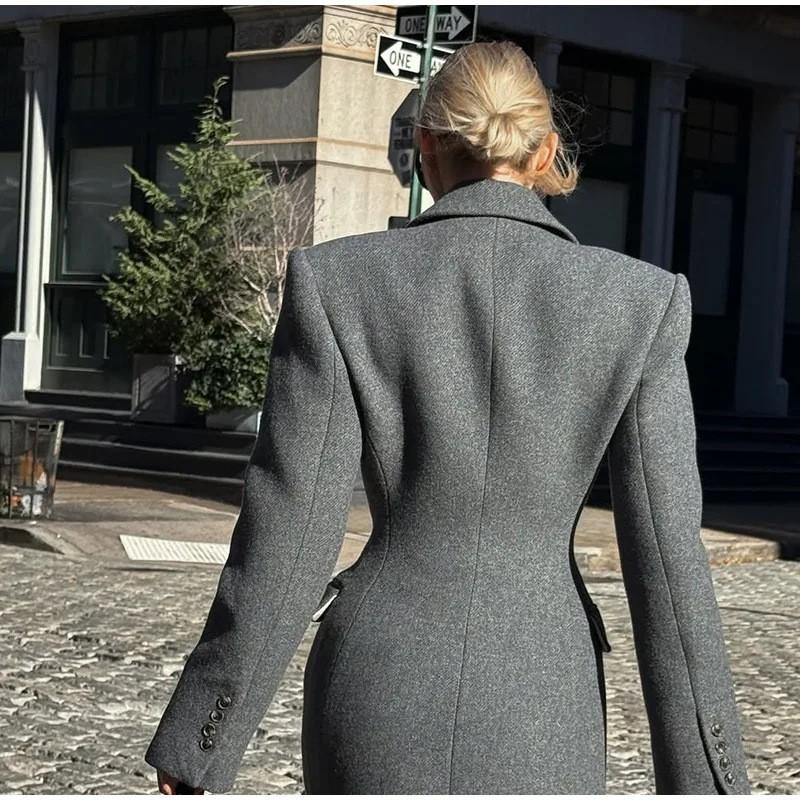 Womens Slim Fit Long Coat Solid Color Lapel Single Breasted Elegant Commuter Style 2025