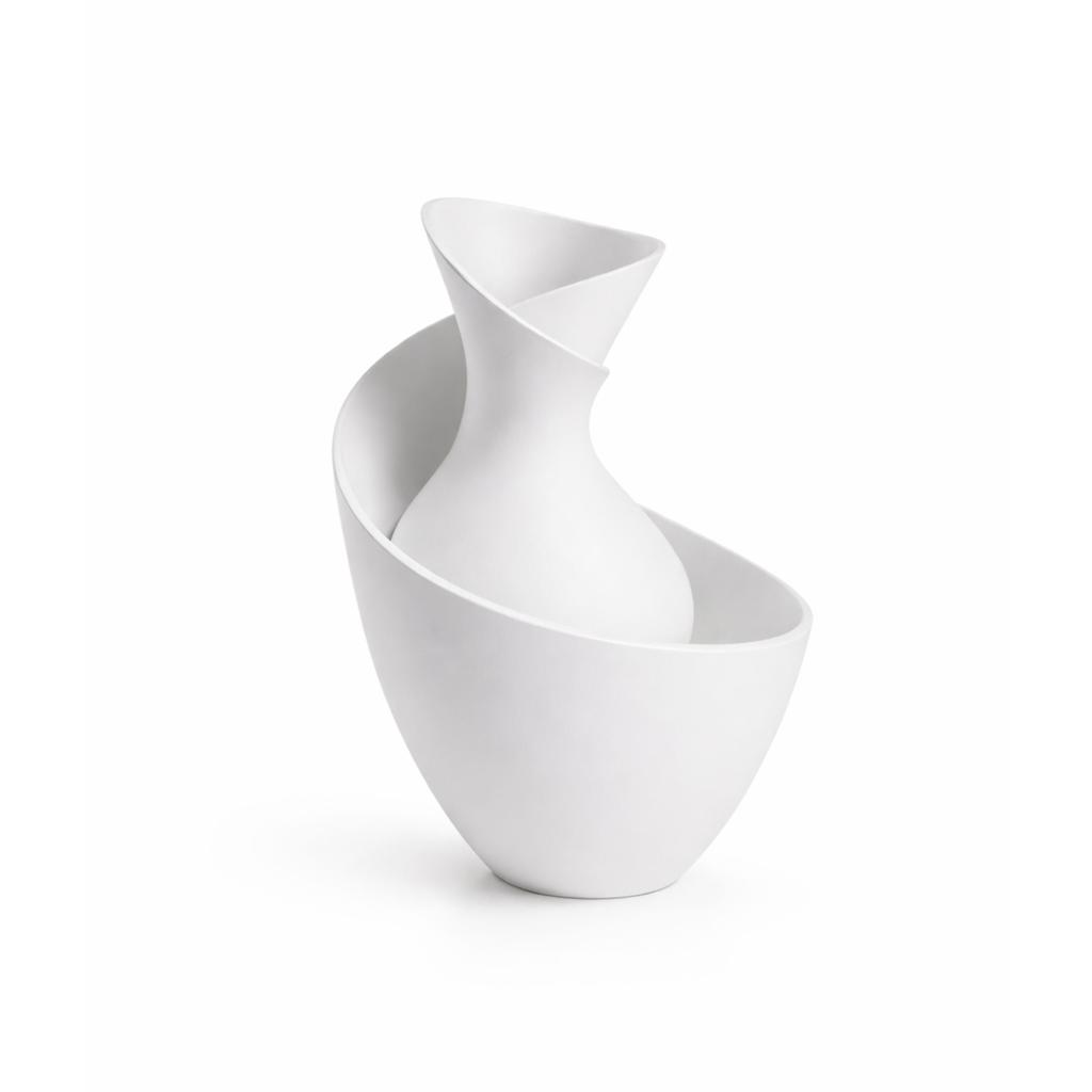Decorative white twisted vase, minimalist interior decoration