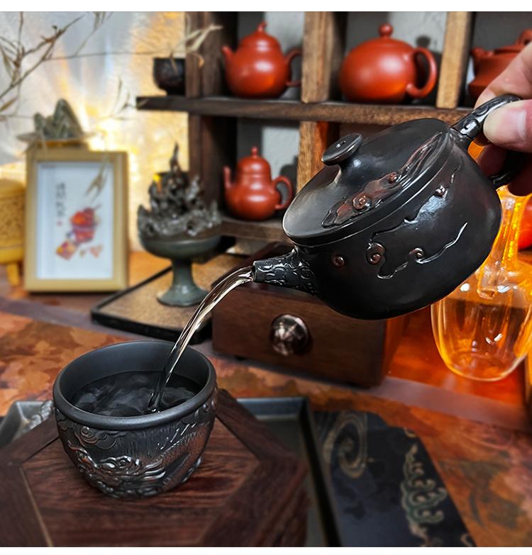 Dharma Purple Pottery Vintage Handmade Teapot Керамический резной чайник Kung Fu Teapot Одиночный чайник Наборы для приготовления чая Pu'er Чайник