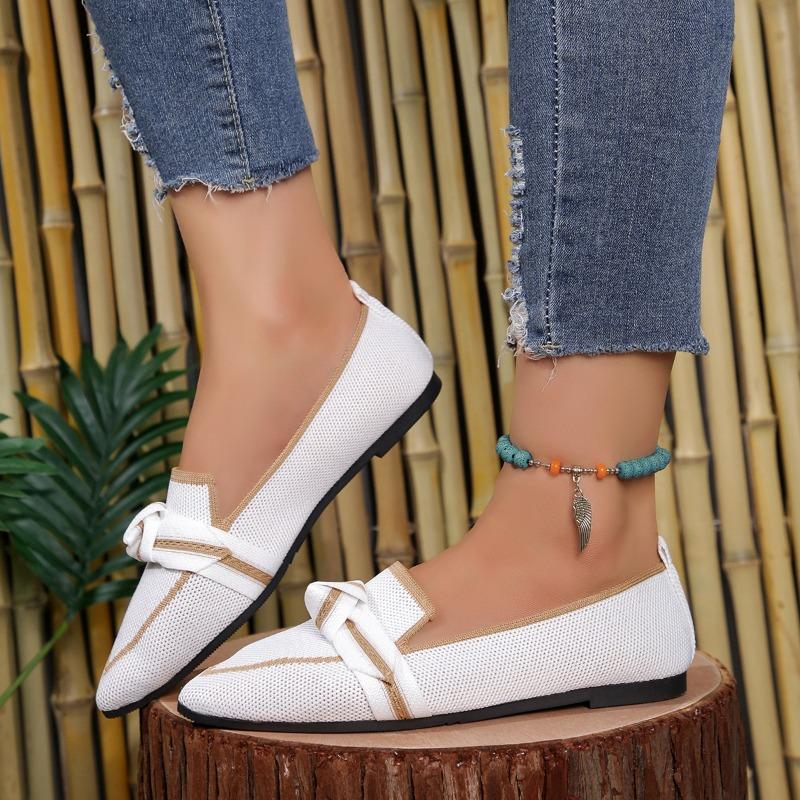 Новые женские вязаные слипоны на плоской подошве, дышащие удобные однотонные прогулочные туфли, повседневные прогулочные кроссовки с острым носком, лоферы