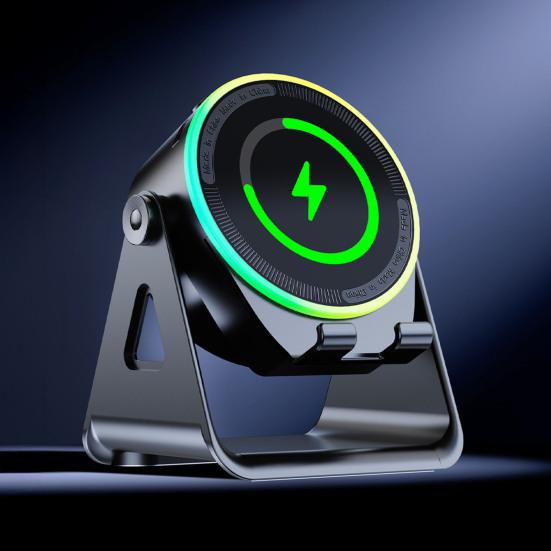 5-в-1 Датчик Bluetooth-совместимый Динамик с Держателем для Телефона Автовоспроизведение и 8 Цветов Подсветки Динамик Беспроводная Зарядка Регулируемая Подставка