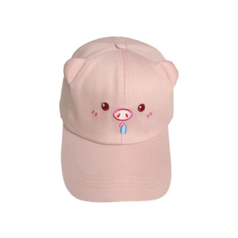 Casual Embroidery Sunshade Duckbill Caps Cartoon Pink Pig Sunshade Hat Adjustable Summer Cap for Women