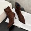 Острый носок женские ботильоны замшевые сексуальные туфли на среднем каблуке элегантные туфли женские 2024 тренд новые зимние сапоги туфли-лодочки зимняя мода женские ботинки