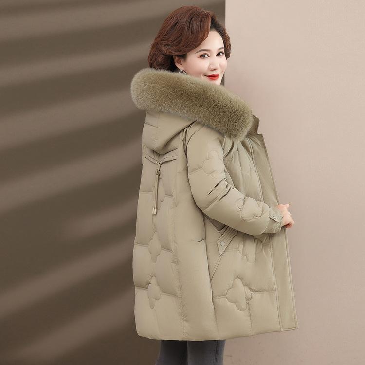 New Down Jacket Mother Women's Middle-aged and Elderly Winter Long Thick Fox Fur Collar White Duck Down Coat.