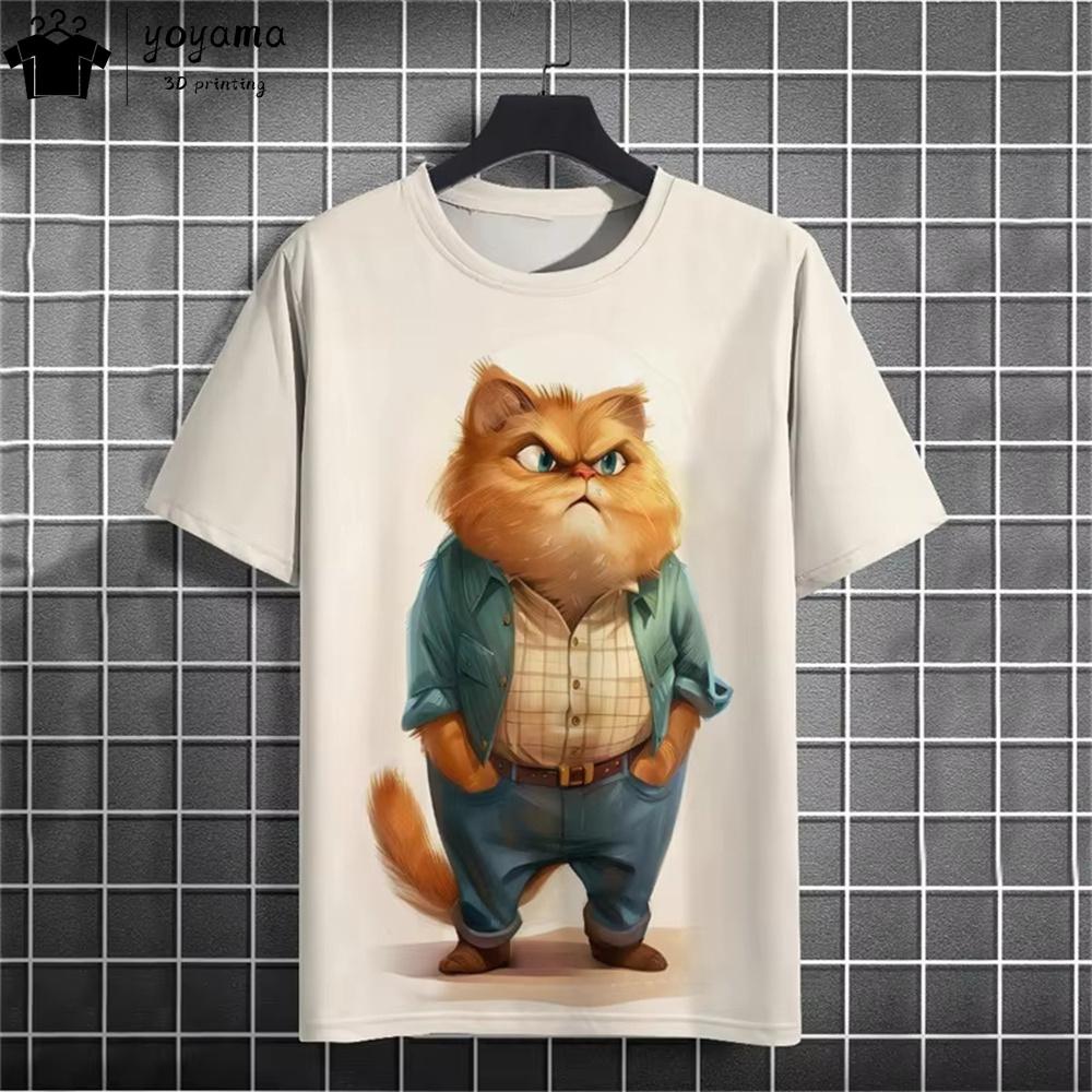 Футболки с забавным рисунком толстого кота, уличная мода, футболка с коротким рукавом, футболка с принтом животных, унисекс, повседневная футболка Oversiezd, унисекс, одежда