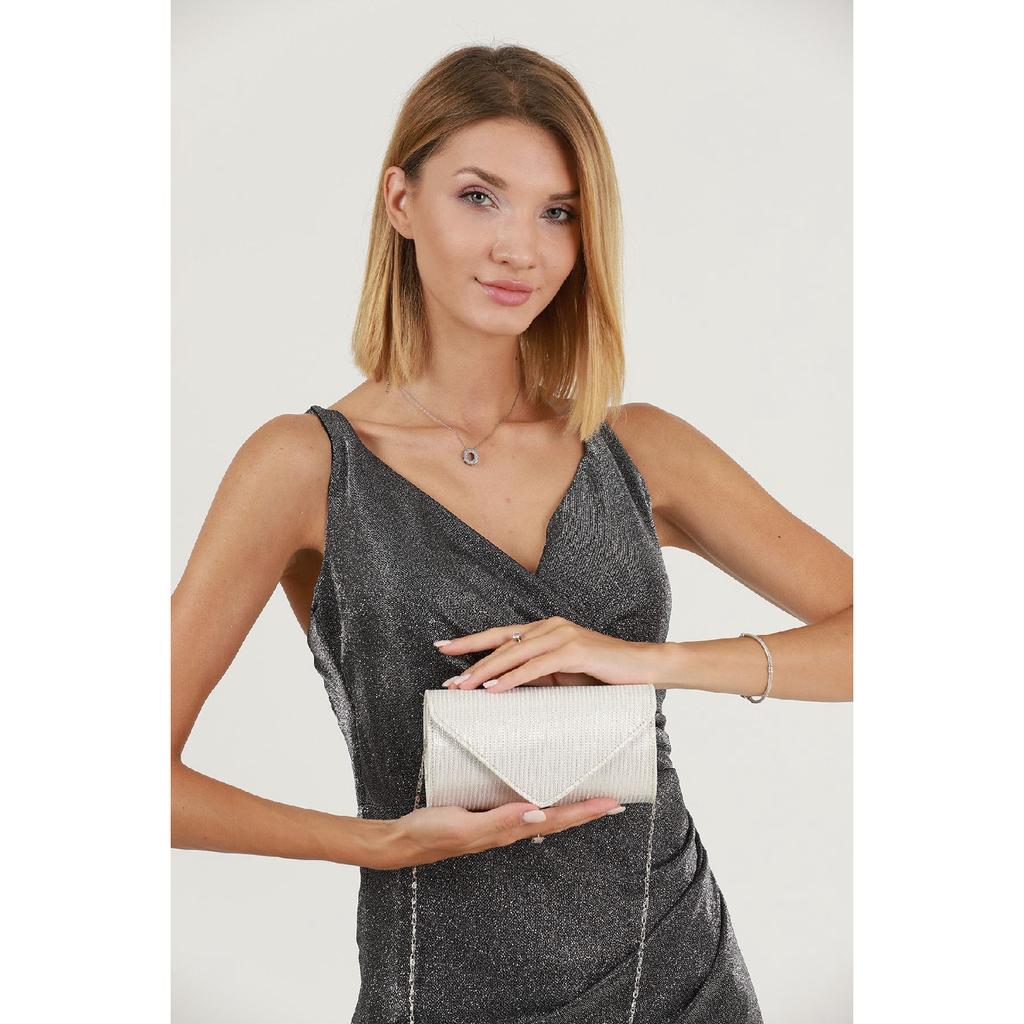 Silver Striped Bream Evening Dress Bag Portfolio Clutch Bag
