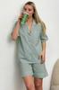 Women's Pajama Set New Season Fashion Green Single Pocket Woven Pajama Set with Shorts