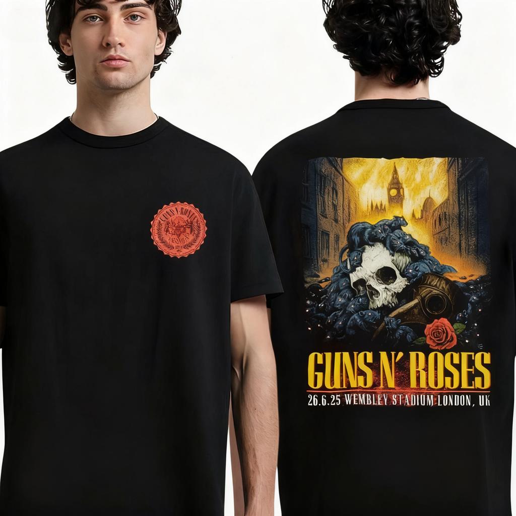 Guns N Roses Мировой Тур 2026 графика 100% Хлопок футболка Мужская Ретро Мода Новый Летний Хип-хоп унисекс Короткий рукав Футболка подарок для фаната