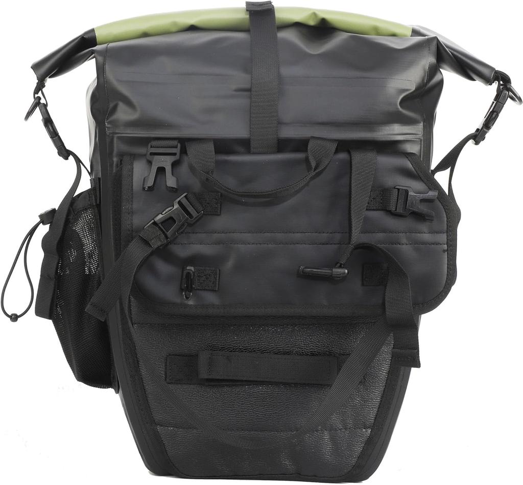 AFISHTOUR Waterproof Bicycle Pannier Bags - 50L Saddlebags for Bicycle Rear Racks - Bicycle Bags for Grocery and Laptops (Green, 1 Pair)