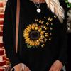 Plus Size Casual T-Shirt, Women's Sunflower and Butterfly Print Long Sleeve Crew Neck Slightly Stretch T-Shirt