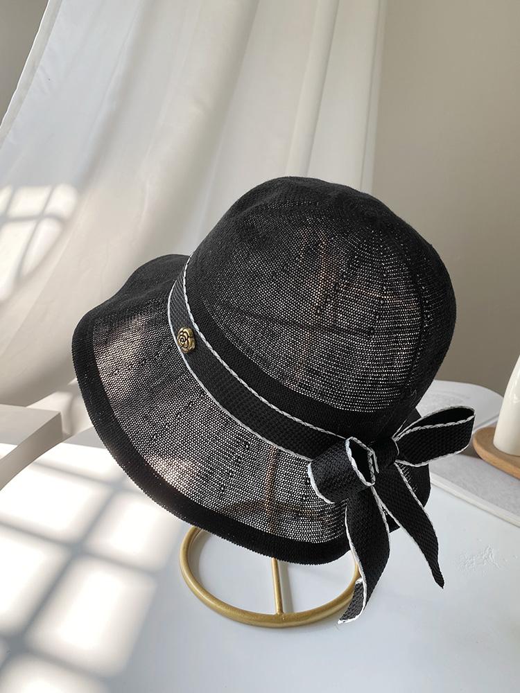 Sun hat elegant bow fungus edge sweet bucket hat breathable cotton and linen sun hat big brim sun hat tide
