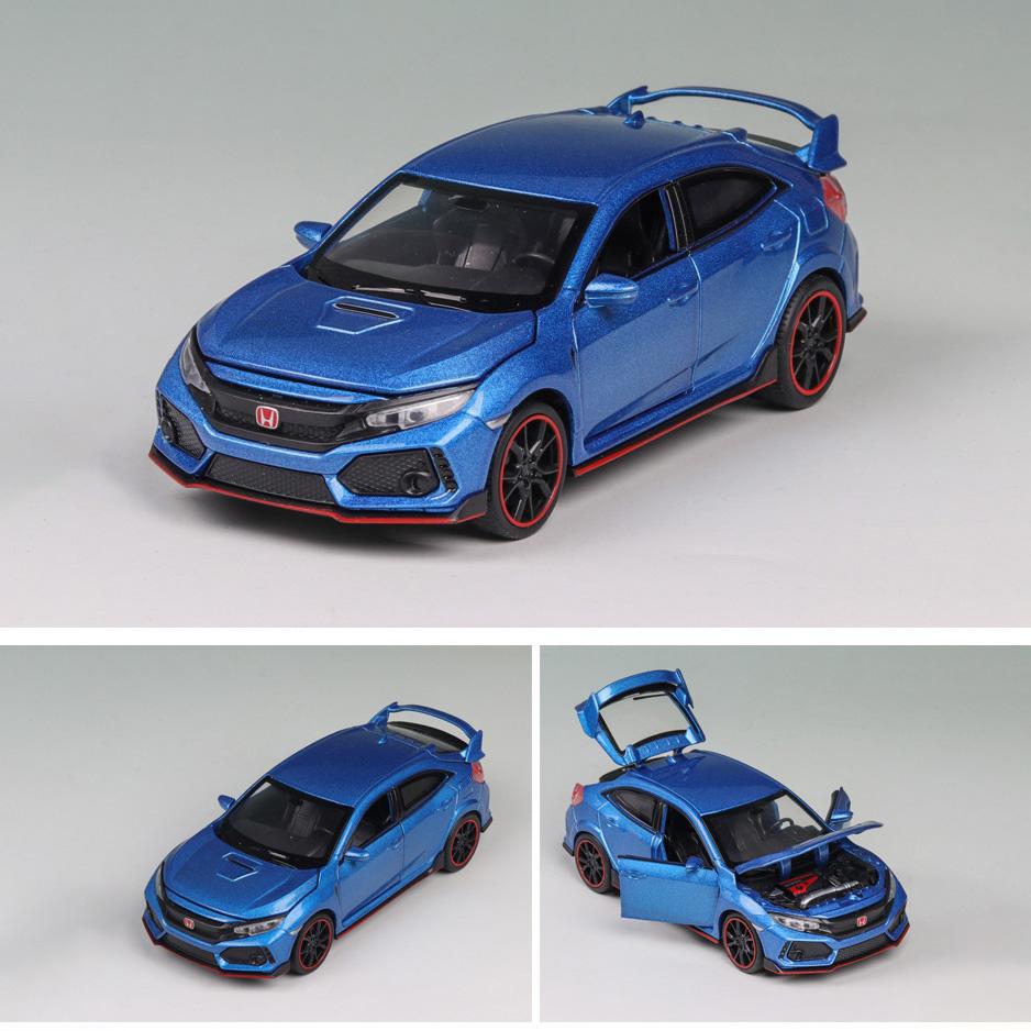 1:32 масштаба 2017 Honda Civic Type-R, литая под давлением модель автомобиля, игрушечный автомобиль с открытыми дверями, свет и звук для детей, мальчиков, девочек, взрослых и мужчин, коллекция