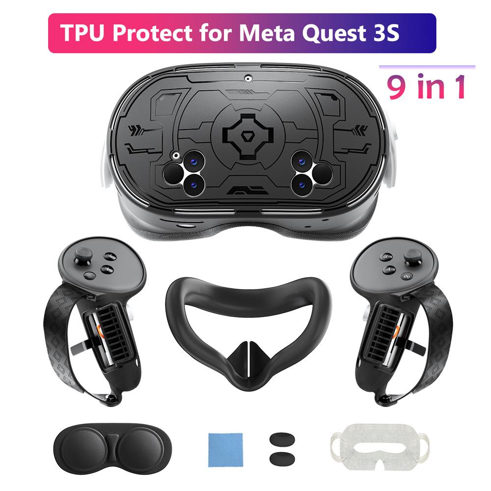 7 In 1 Accessories Meta Oculus Quest 3s 3 S VR Headset Cover Controller Grips Hand Strap Face Pad Silicone Facial Interface Lens