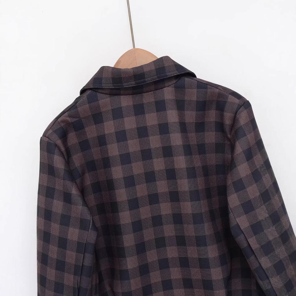 2026 spring new European and American cross-border women's clothing street fashion plaid double-breasted jacket w027 1199
