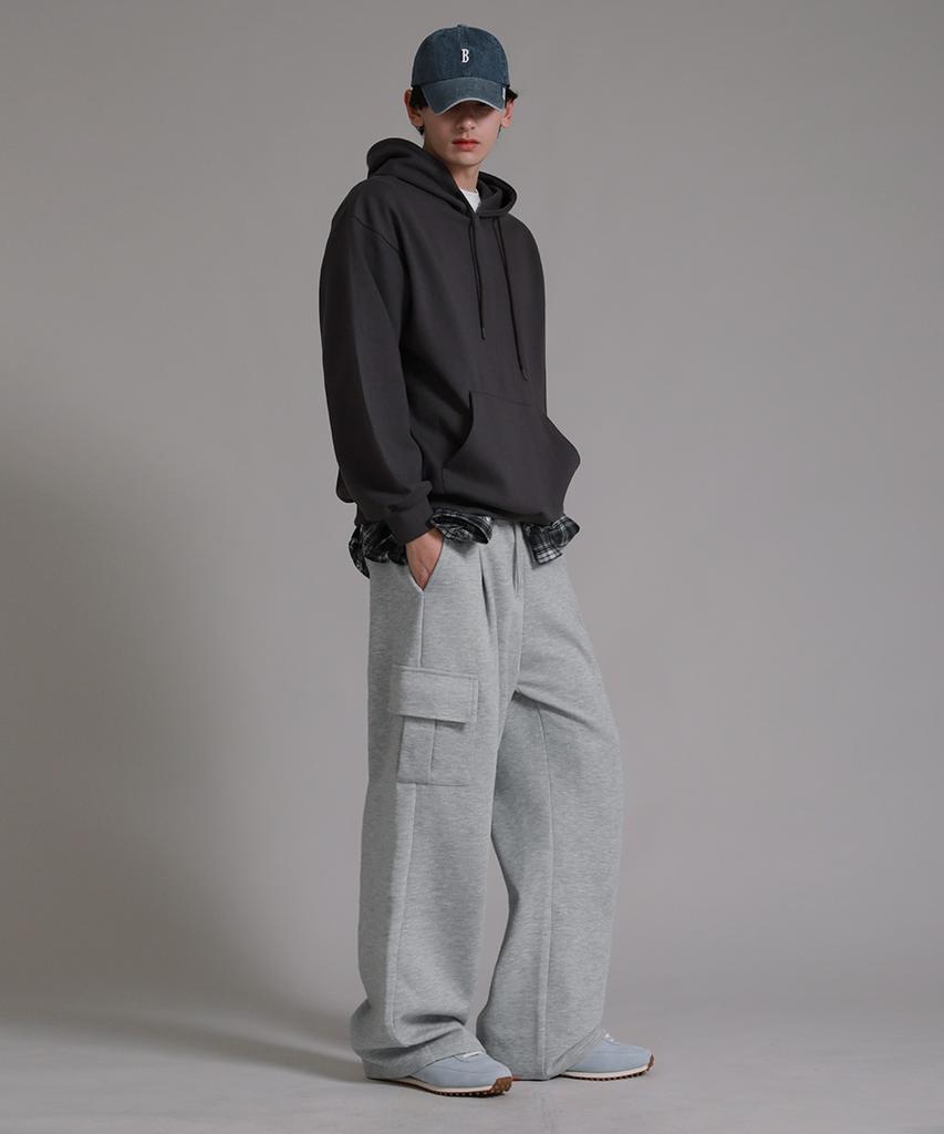 LIKE THE MOST Training Label Cargo Pintuck Wide Pants_Melange