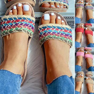 Женская мода противоскользящие льняные домашние домашние туфли на плоской подошве с открытым носком Пляжные тапочки