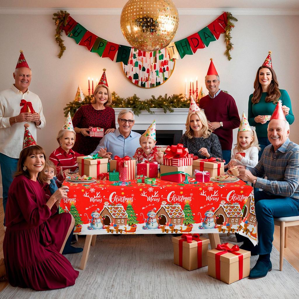 3pcs Christmas Table Cover/Merry Christmas Tablecloth/Snowman Tablecloth, Xmas Tablecloths for Christmas Decor & Christmas Party Supplies