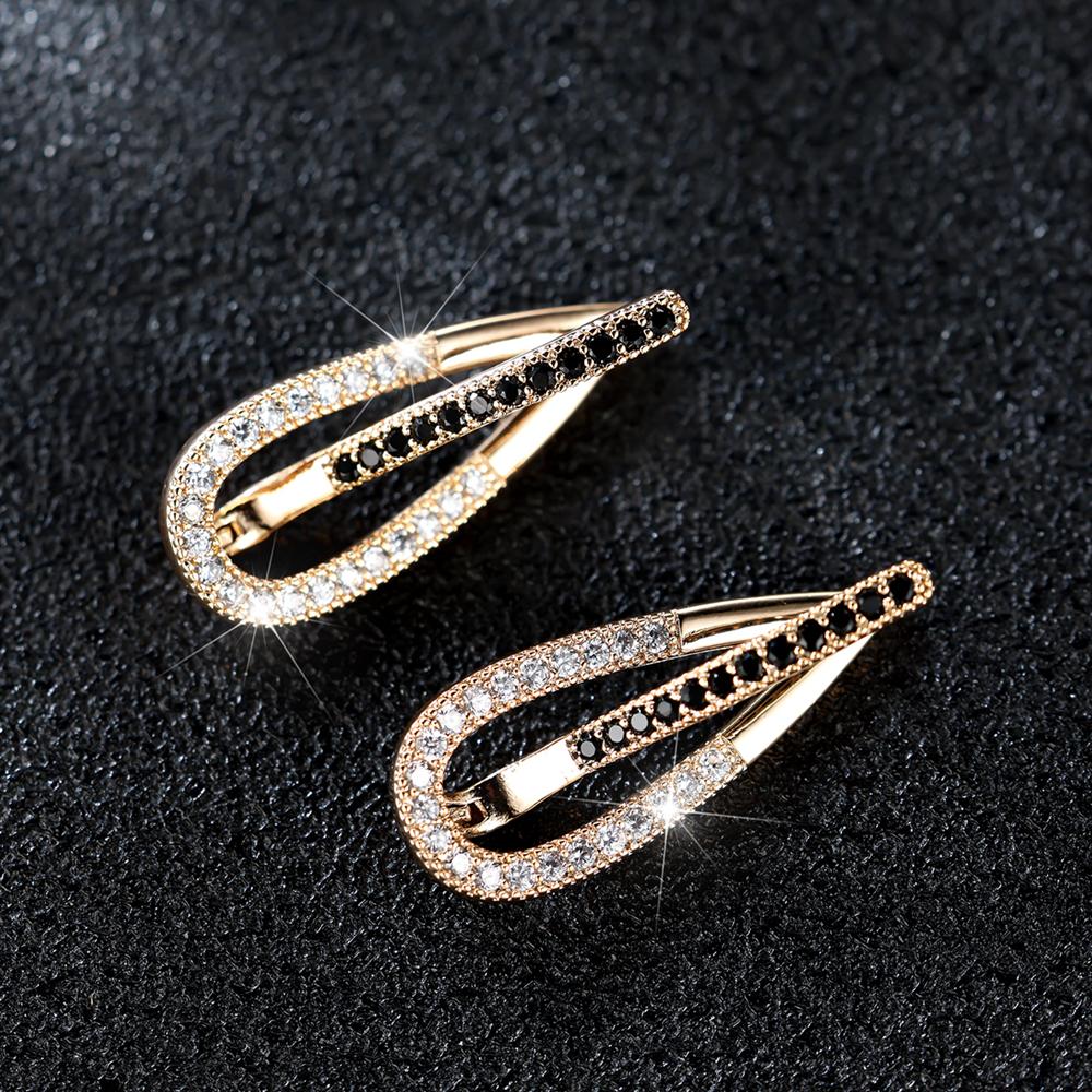 Creative White Crystal Black Zircon Earrings for Women Luxury Gold Color Clip On Earrings Wedding Party Jewelry