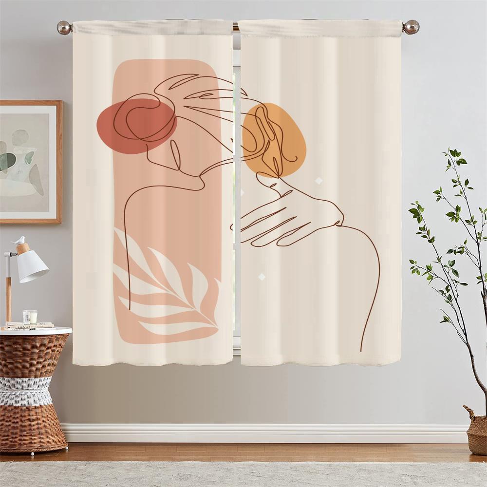 Abstract Line Pattern Kitchen Curtain Tiebacks Bedroom Blackout Curtains for Living Room Window Curtains Salon 2 Pieces Blinds