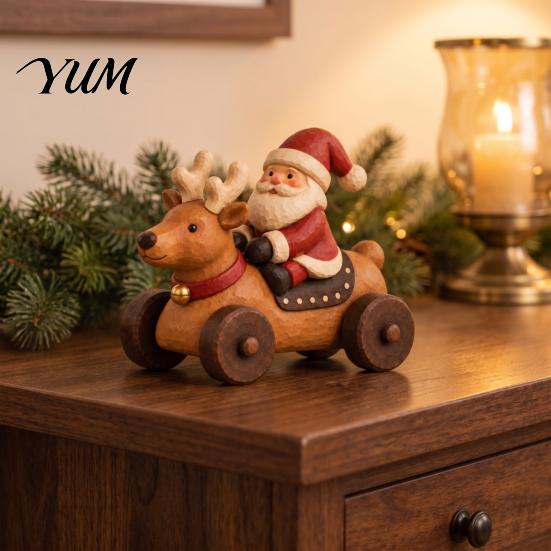 Indoor Winter Seasonal Accents Christmas Santa Claus And Reindeer Figurine, Resin Elk Car Ornament, Retro Xmas Party Table Centerpieces Style Desktop