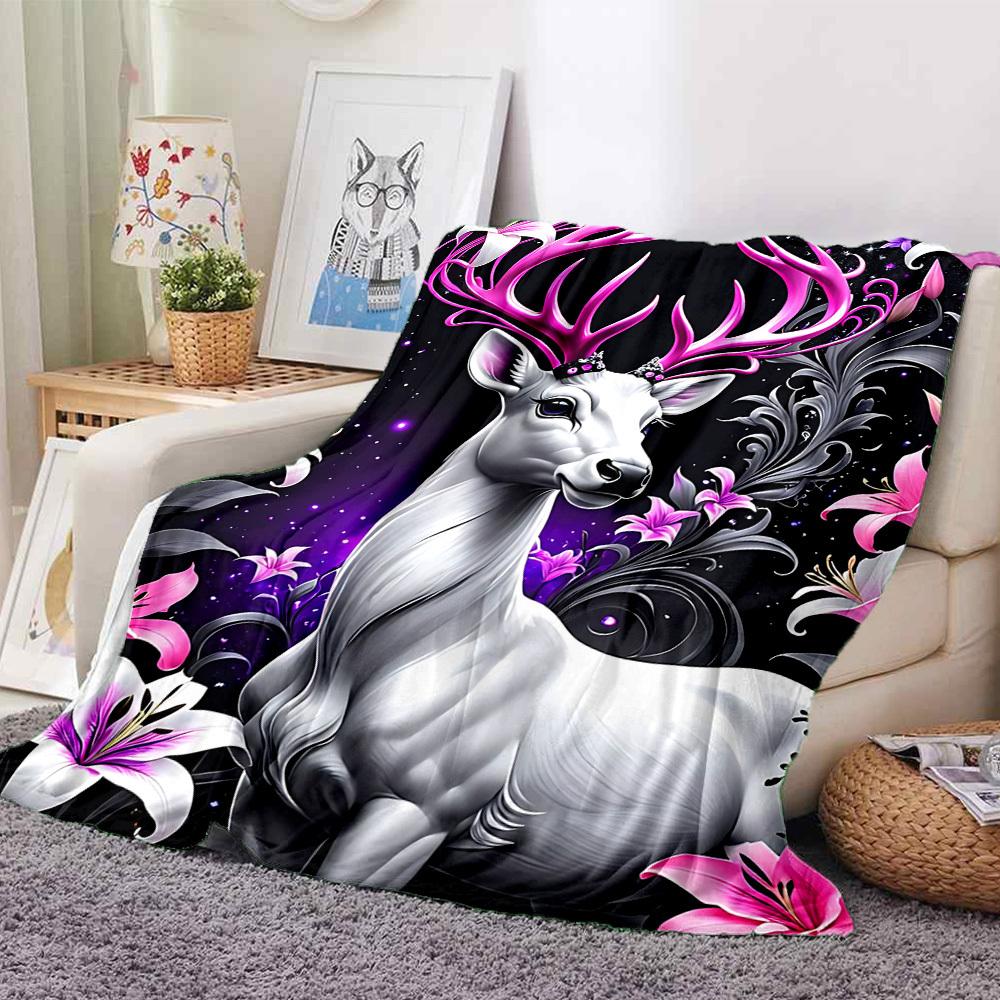 1pc Fantasy Deer Blanket Lightweight Flannel Blanket Throw Blanket For Sofa, Bed, Travel, Camping, Livingroom, Office yy251015187