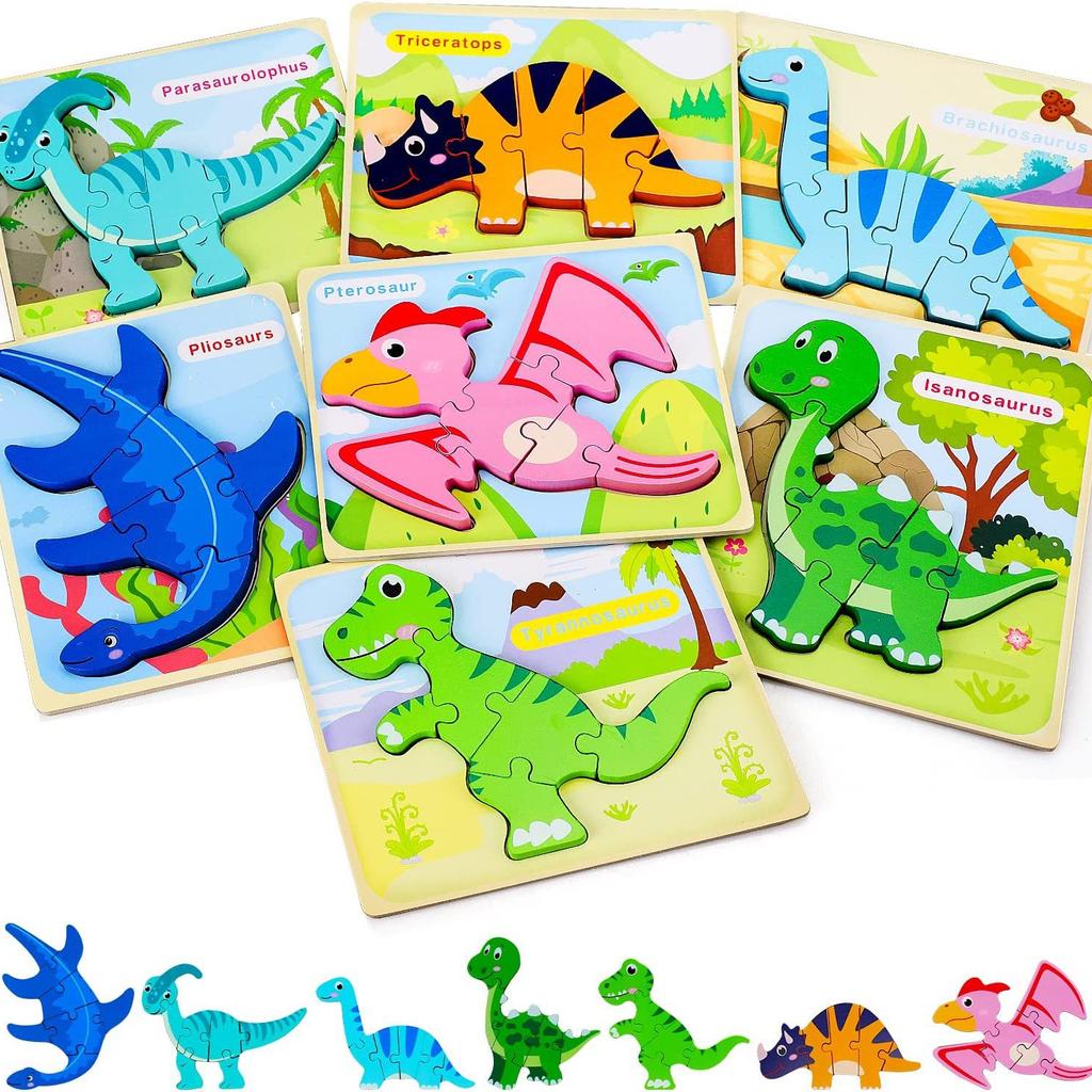 Wooden Early Education Cognitive Children Educational Toys Building Block Dinosaur Shape Matching 3D Three-Dimensional Puzzle