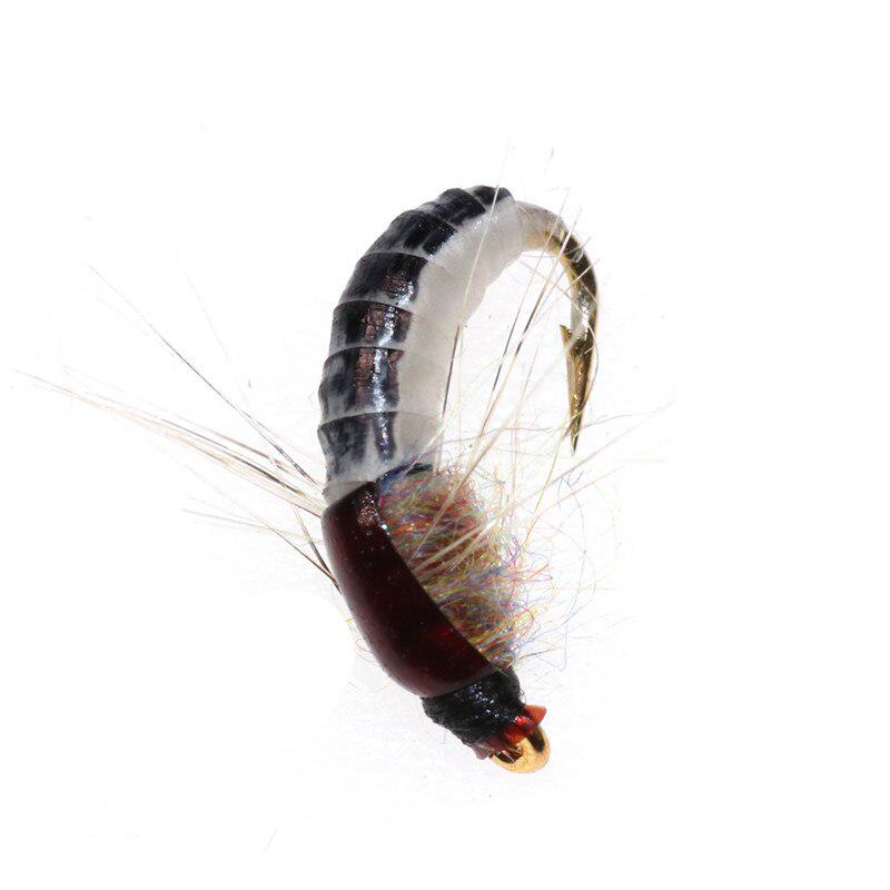 6PCS #12 Black Body Woolly Worm Brown Caddis Nymph Fly Deer Hair Beetle Trout Fly Fishing Fly Bait