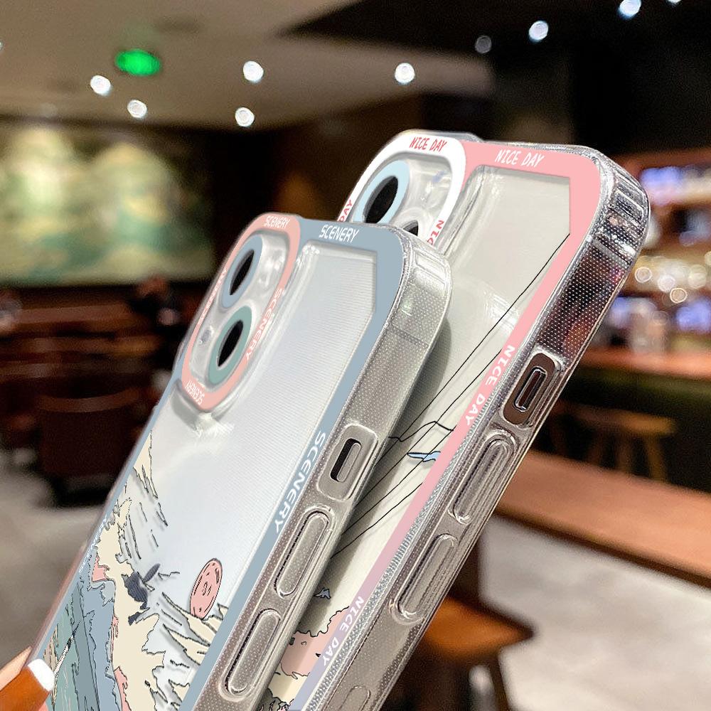 Прозрачный чехол для телефона с пейзажем для iPhone 13 Pro, чехол для iPhone 14, 15 Pro Max, 11, 12 Pro XR, XS X, 7, 8, 13, 12 Mini SE, чехол с изображением аниме