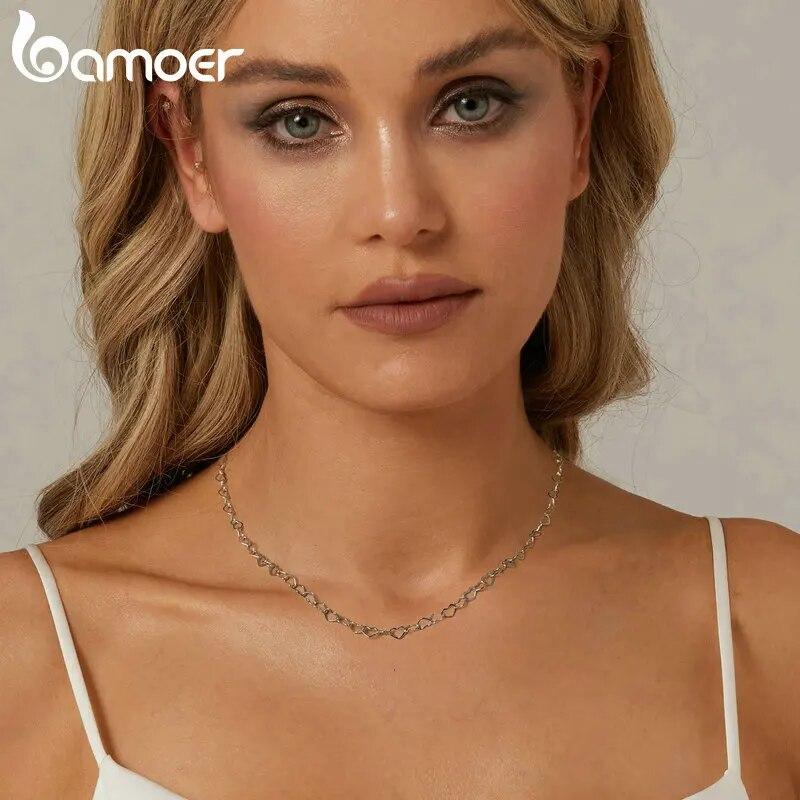 Ожерелье-цепочка BAMOER из стерлингового серебра 925 пробы с сердечком для женщин, мужчин и девочек BSA005