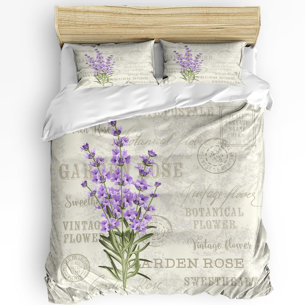 Purple Lavender Green Leaves Plant Flower Duvet Cover Bed Bedding Set Home Quilt Cover Pillowcases Bedroom Bedding Set No Sheet