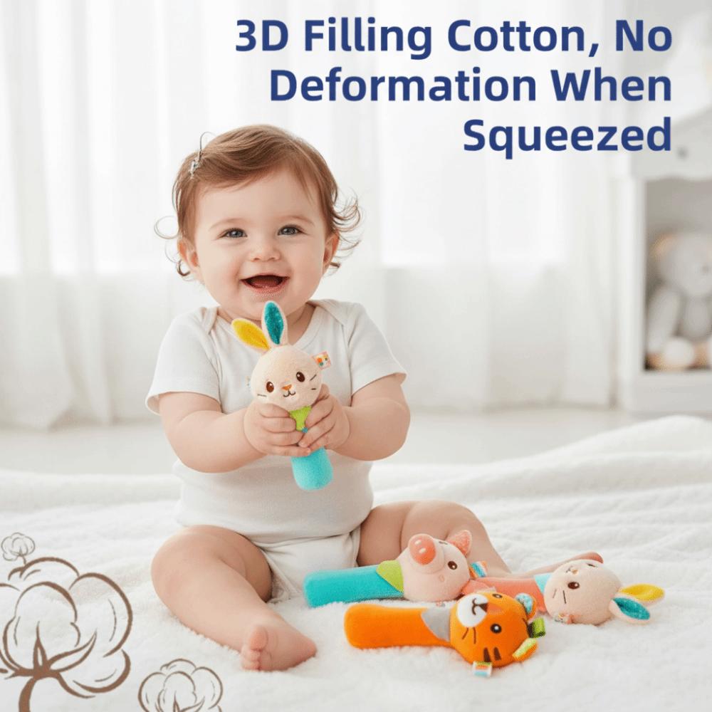 Squeaky Sound Soft Stuffed Animal Rattle Soft Plush Sensory Toys Baby Rattles Newborn Development
