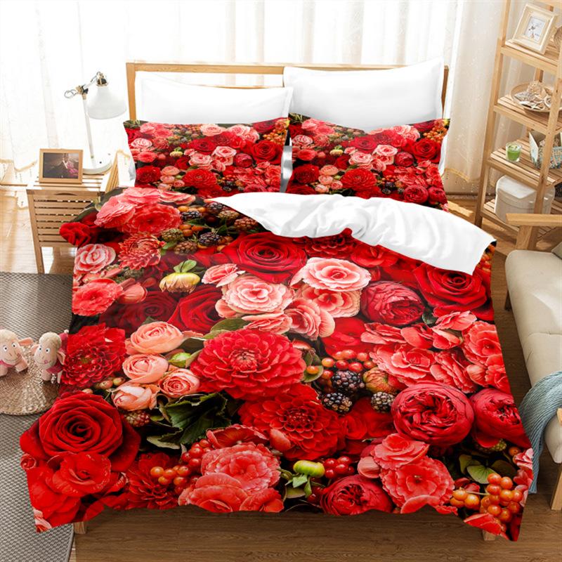 Spring Bedding Set 3D Flower Down Duvet Cover 2/3 Pieces Single Bed Double Bed Duvet Cover Girl Teens Bed Cover Quick Drying Soft Home Textile