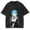 Anime Re:ZERO Rem T-shirt For Men's Clothing Gothic Y2k Washed Oversized T Shirt Summer Short Sleeve O-Neck Polyester Tees Tops