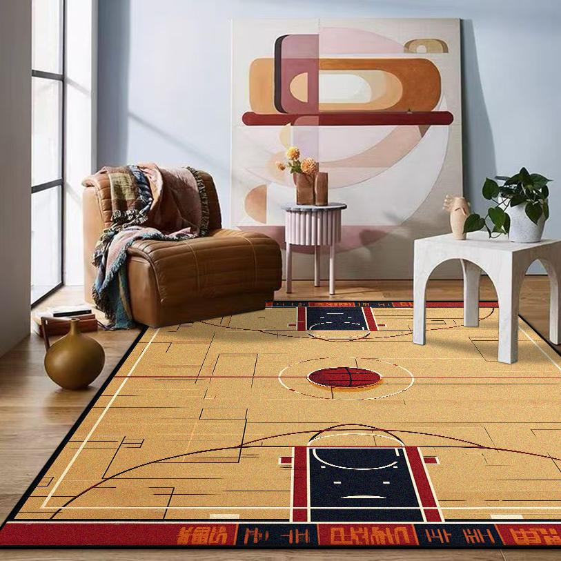 Modern Large Size Gaming Room Decoration Rug Basketball Court Pattern Live Room Carpet Soft Easy Cleaning Non-slip Mat for Kids