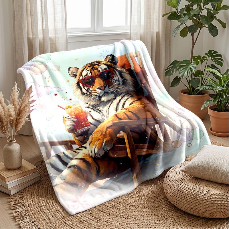 Tiger Reflection Sunset Theme blanket Lightweight Warm Flannel Blanket Decorative Throw Blanket for Home Decoration